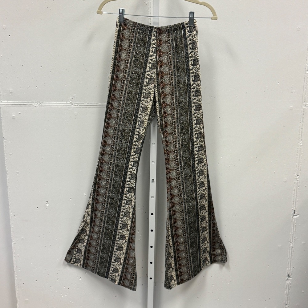 Windsor Elephant Paisley Print Flare Leg Boho Pants Brown Black Small EP7647